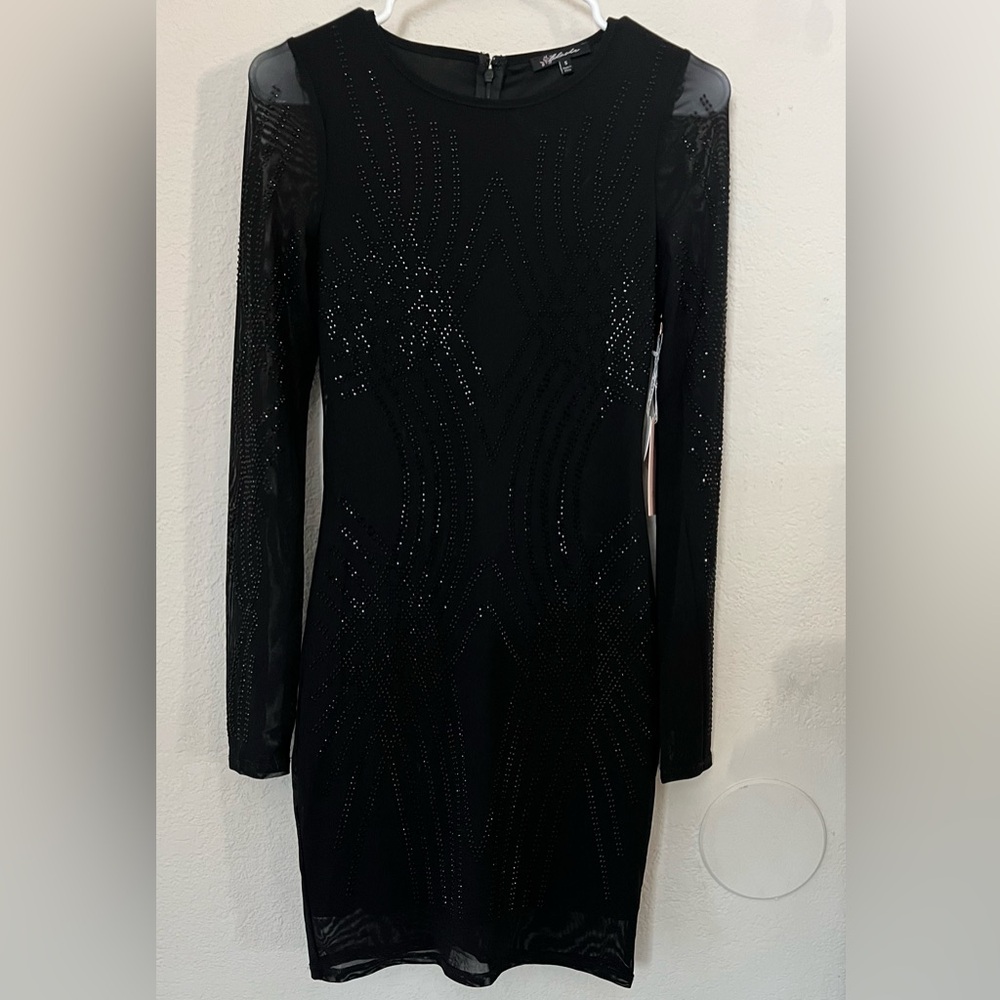 Elegant black women's long sleeve high cut bodycon cocktail dress